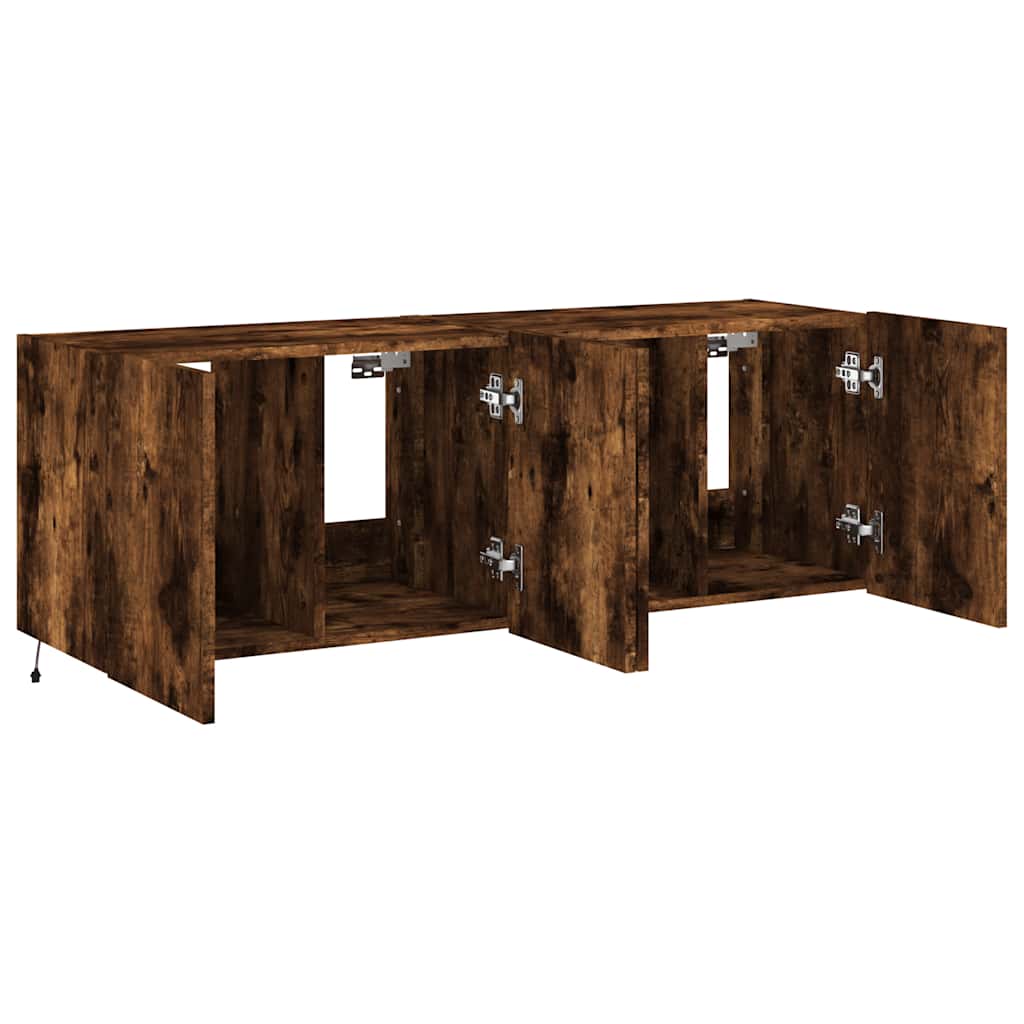 Wall-mounted TV cabinets with LED, 2 pcs, smoky oak, 60x35x41cm