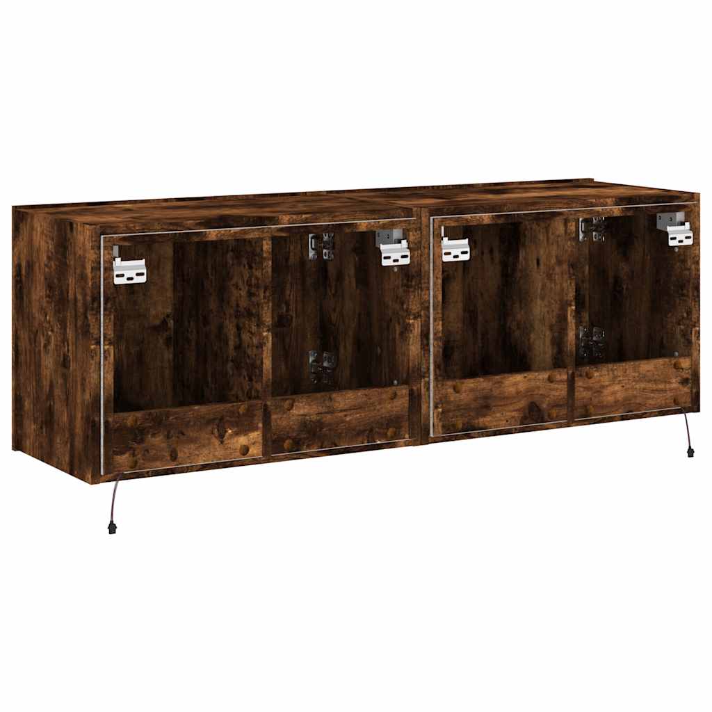 Wall-mounted TV cabinets with LED, 2 pcs, smoky oak, 60x35x41cm