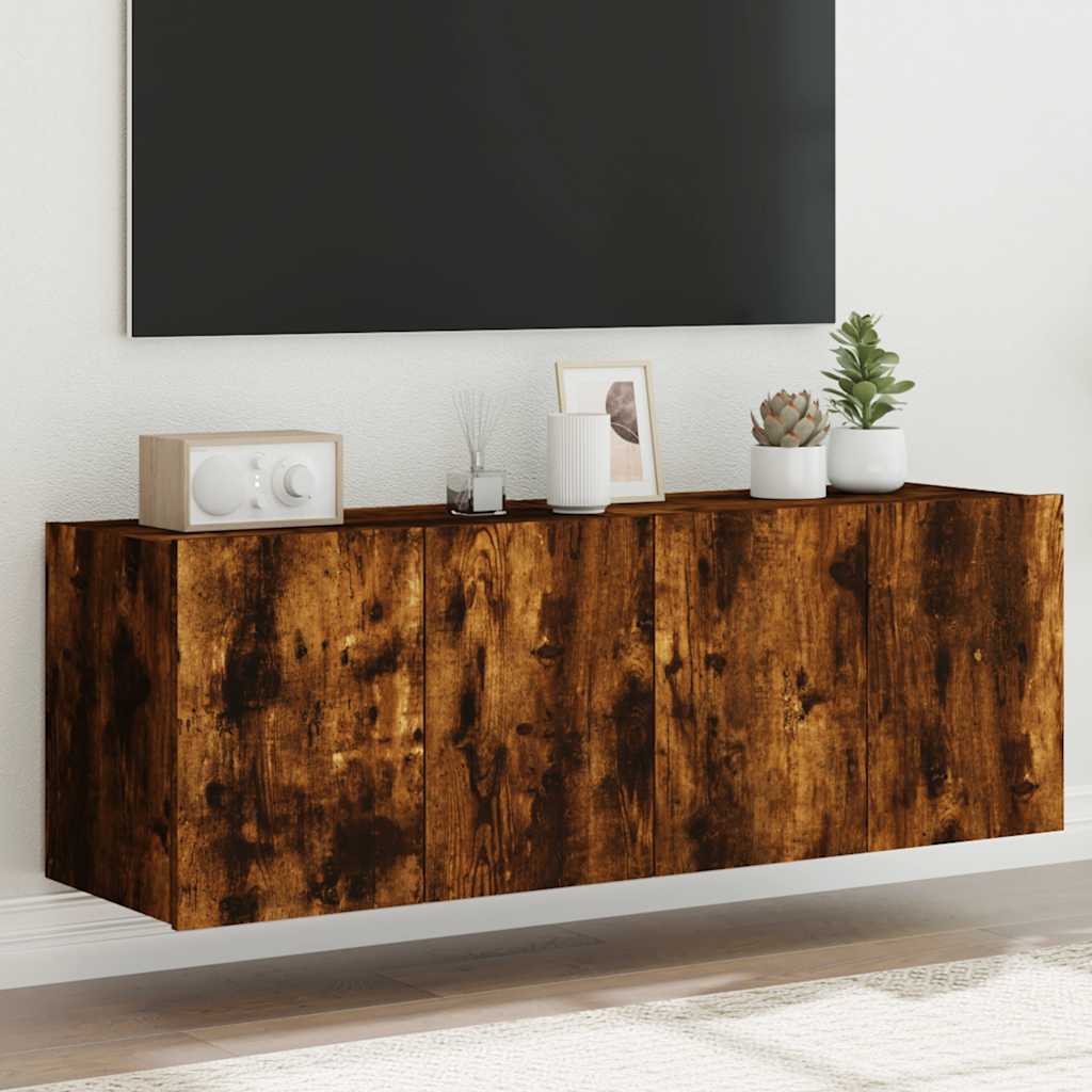 Wall-mounted TV cabinets with LED, 2 pcs, smoky oak, 60x35x41cm