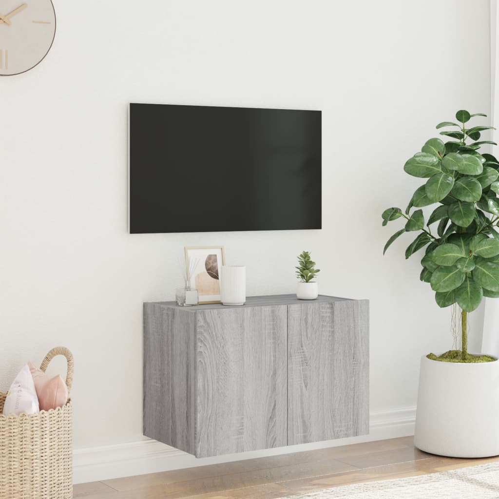 Pie sienas stiprināms TV skapītis ar LED gaismām, pelēks ozols, 60x35x41 cm