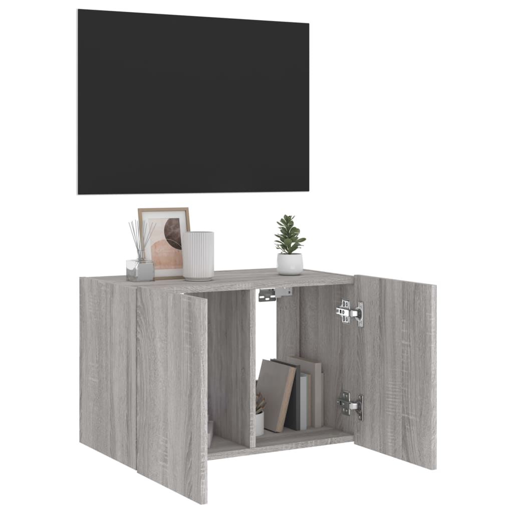 Pie sienas stiprināms TV skapītis ar LED gaismām, pelēks ozols, 60x35x41 cm