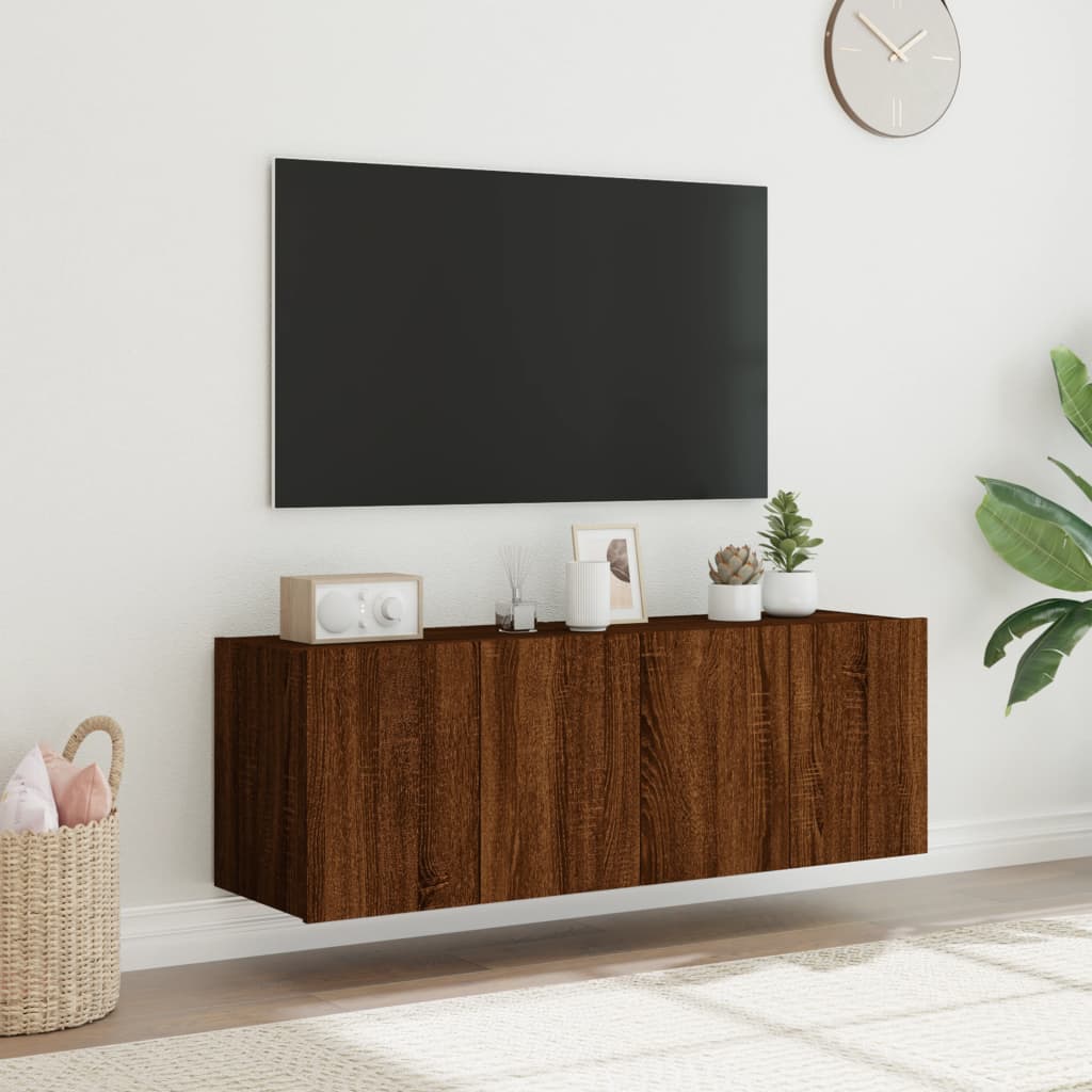 Wall-mounted TV cabinets with LED, 2 pcs., brown oak, 60x35x41cm