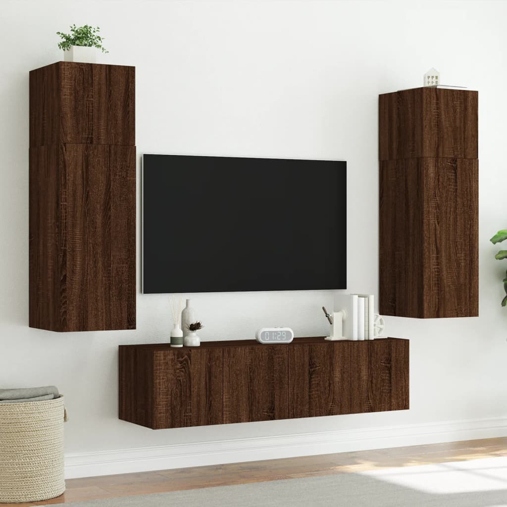 Wall-mounted TV cabinets with LED, 2 pcs., brown oak, 60x35x41cm