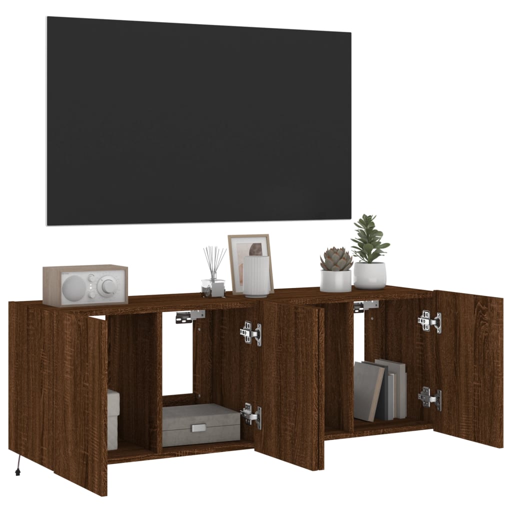 Wall-mounted TV cabinets with LED, 2 pcs., brown oak, 60x35x41cm