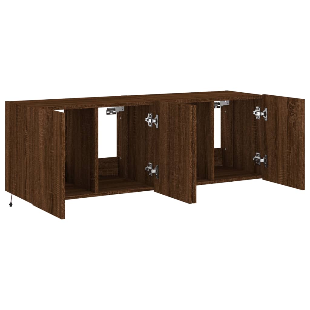 Wall-mounted TV cabinets with LED, 2 pcs., brown oak, 60x35x41cm