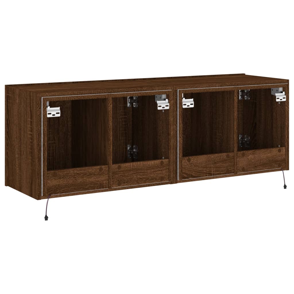 Wall-mounted TV cabinets with LED, 2 pcs., brown oak, 60x35x41cm
