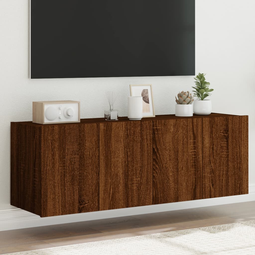Wall-mounted TV cabinets with LED, 2 pcs., brown oak, 60x35x41cm