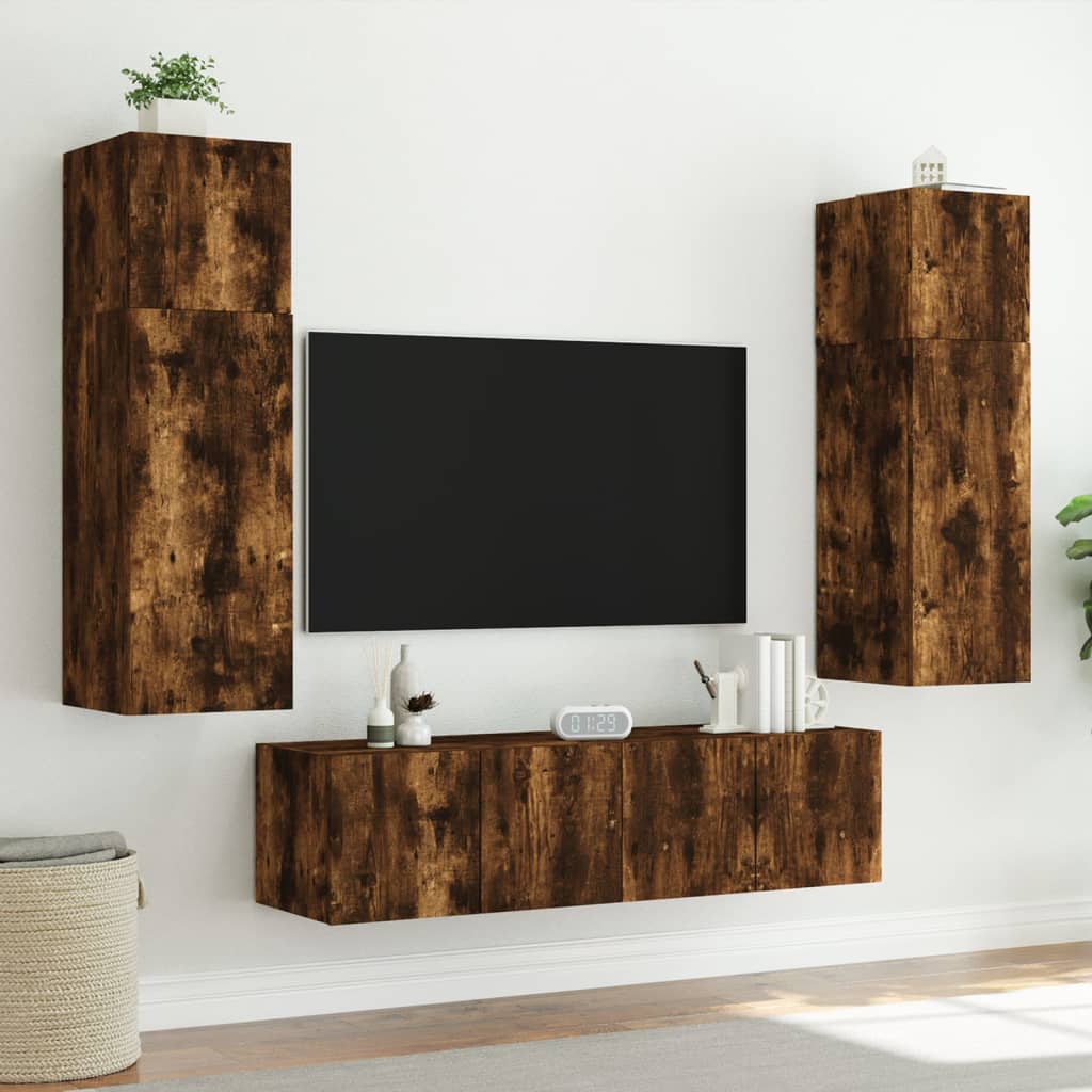 Sienas TV skapītis ar LED gaismām, dūmu krāsas, 80x35x41cm