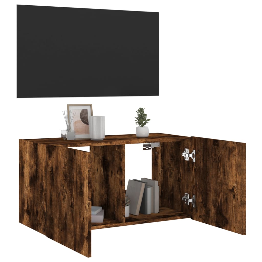 Sienas TV skapītis ar LED gaismām, dūmu krāsas, 80x35x41cm