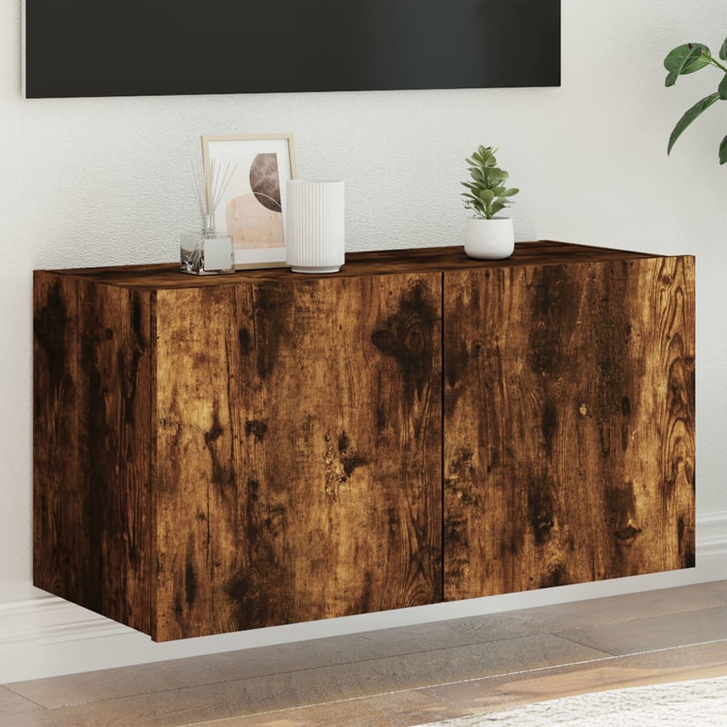 Sienas TV skapītis ar LED gaismām, dūmu krāsas, 80x35x41cm