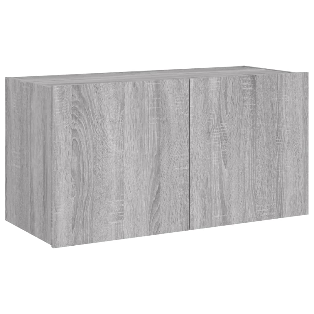 Wall-mounted TV Cabinet with LED Lights, Grey Oak, 80x35x41cm