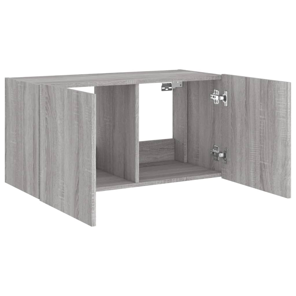 Wall-mounted TV Cabinet with LED Lights, Grey Oak, 80x35x41cm