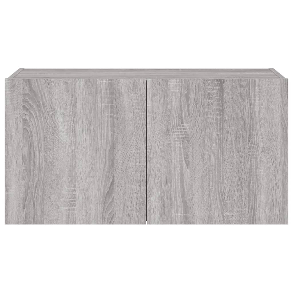 Wall-mounted TV Cabinet with LED Lights, Grey Oak, 80x35x41cm
