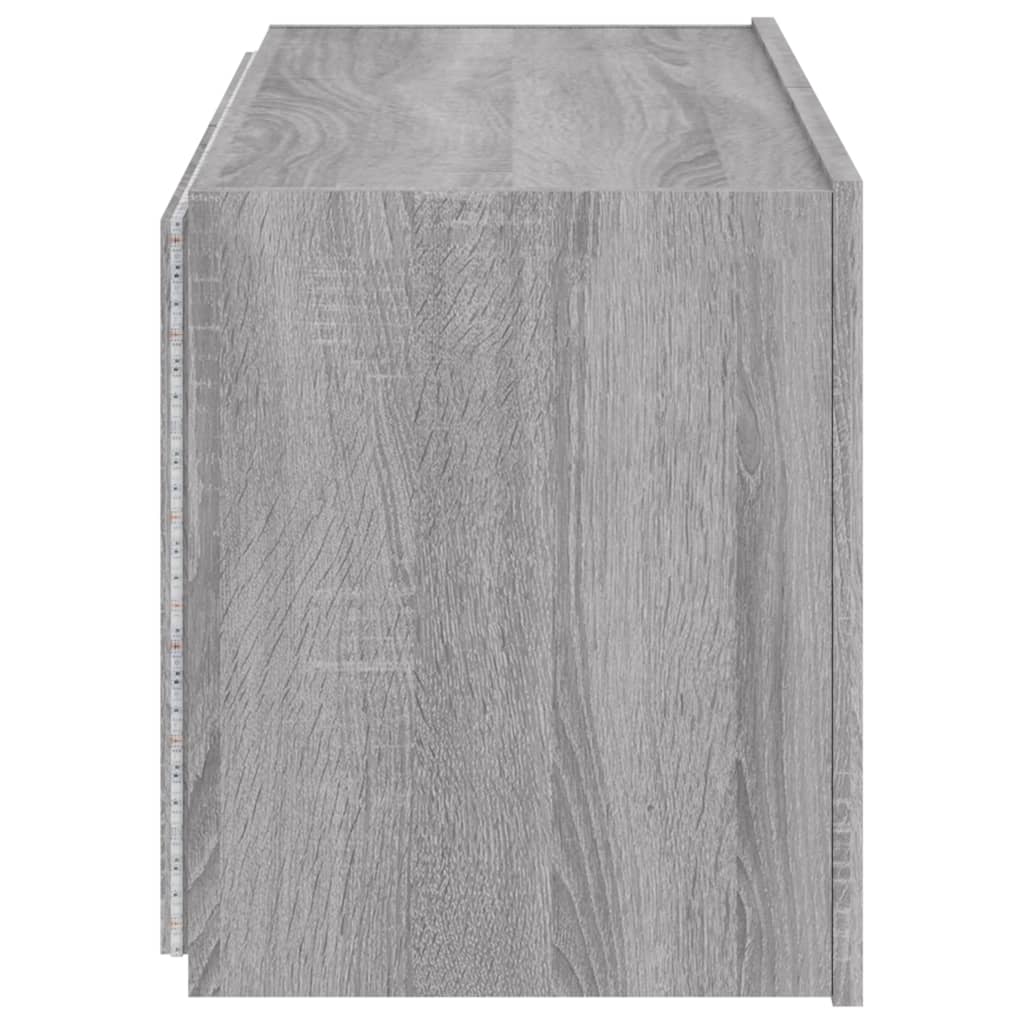 Wall-mounted TV Cabinet with LED Lights, Grey Oak, 80x35x41cm