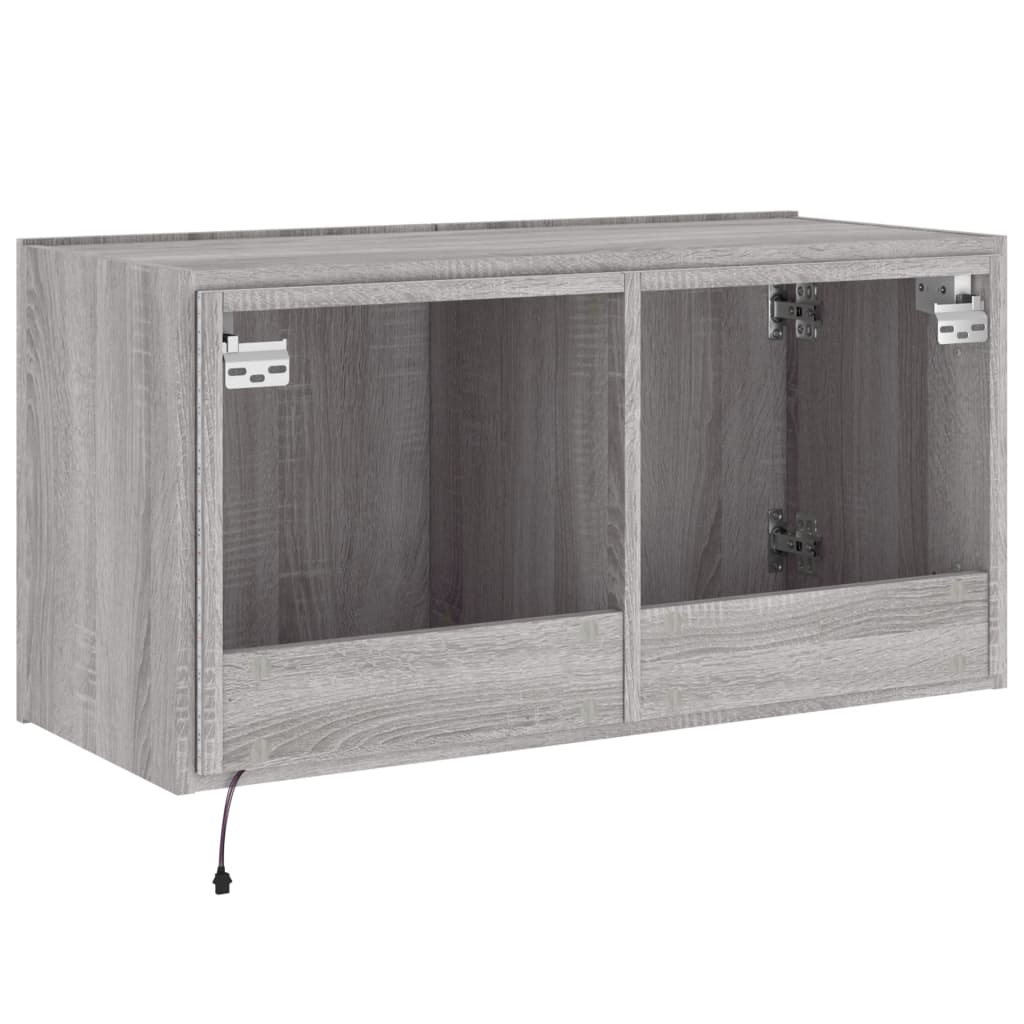 Wall-mounted TV Cabinet with LED Lights, Grey Oak, 80x35x41cm