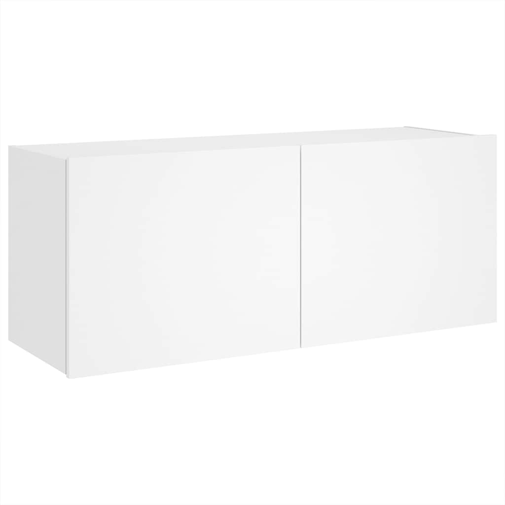 Wall-mounted TV cabinet with LED lights, white, 100x35x41cm