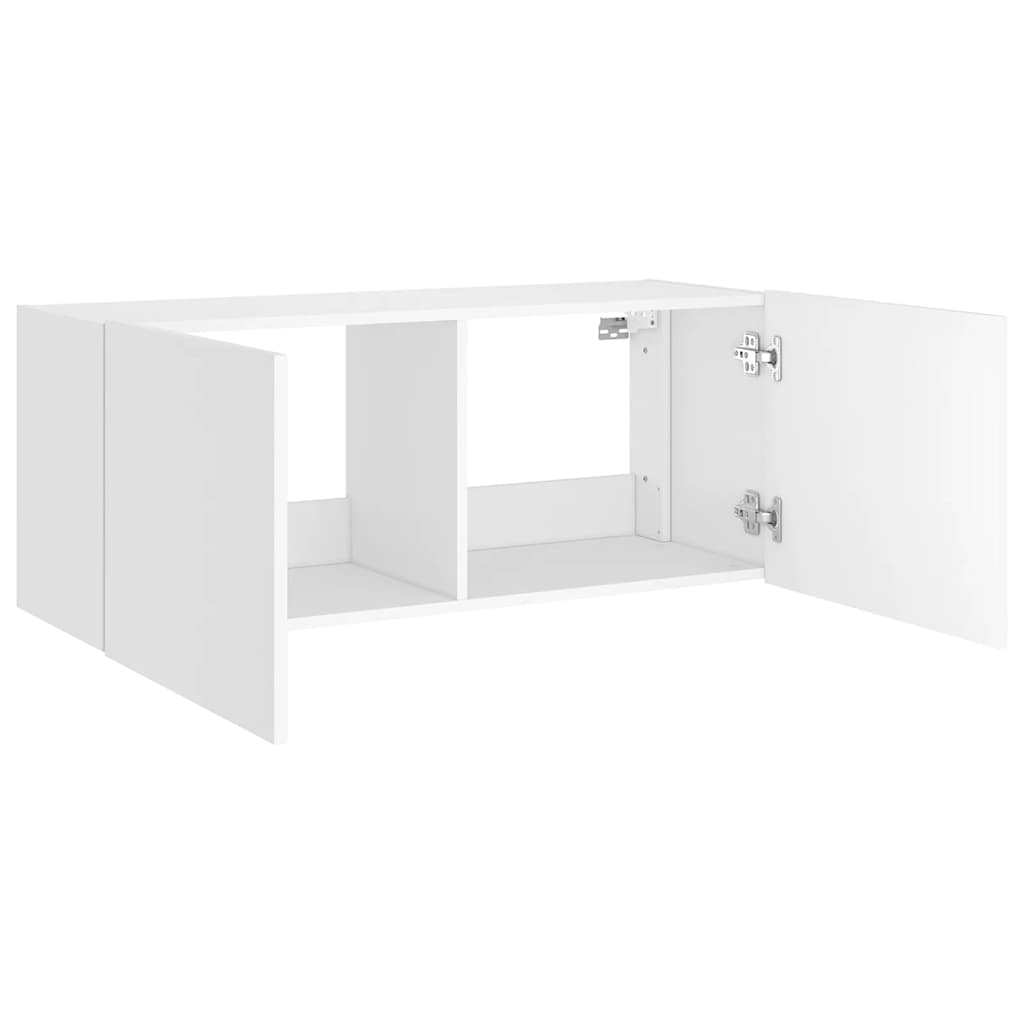 Wall-mounted TV cabinet with LED lights, white, 100x35x41cm