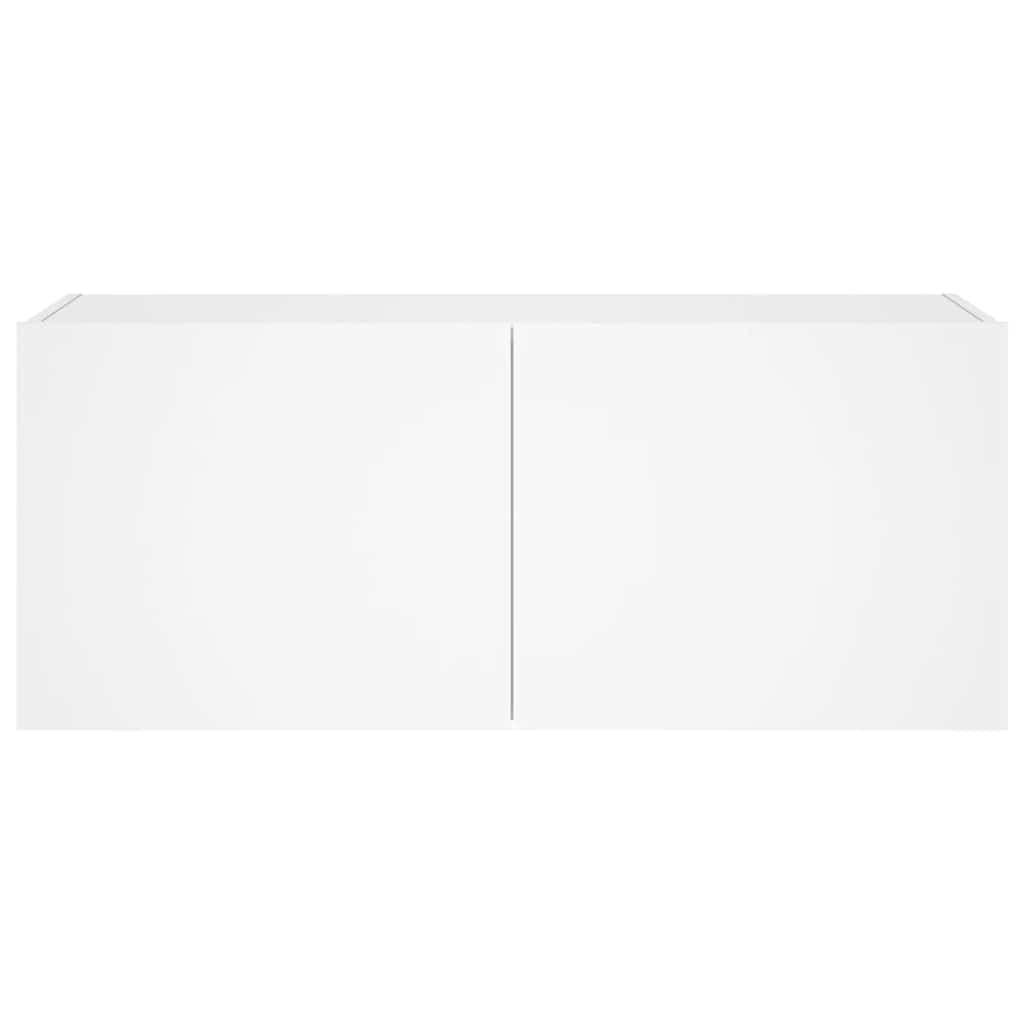 Wall-mounted TV cabinet with LED lights, white, 100x35x41cm