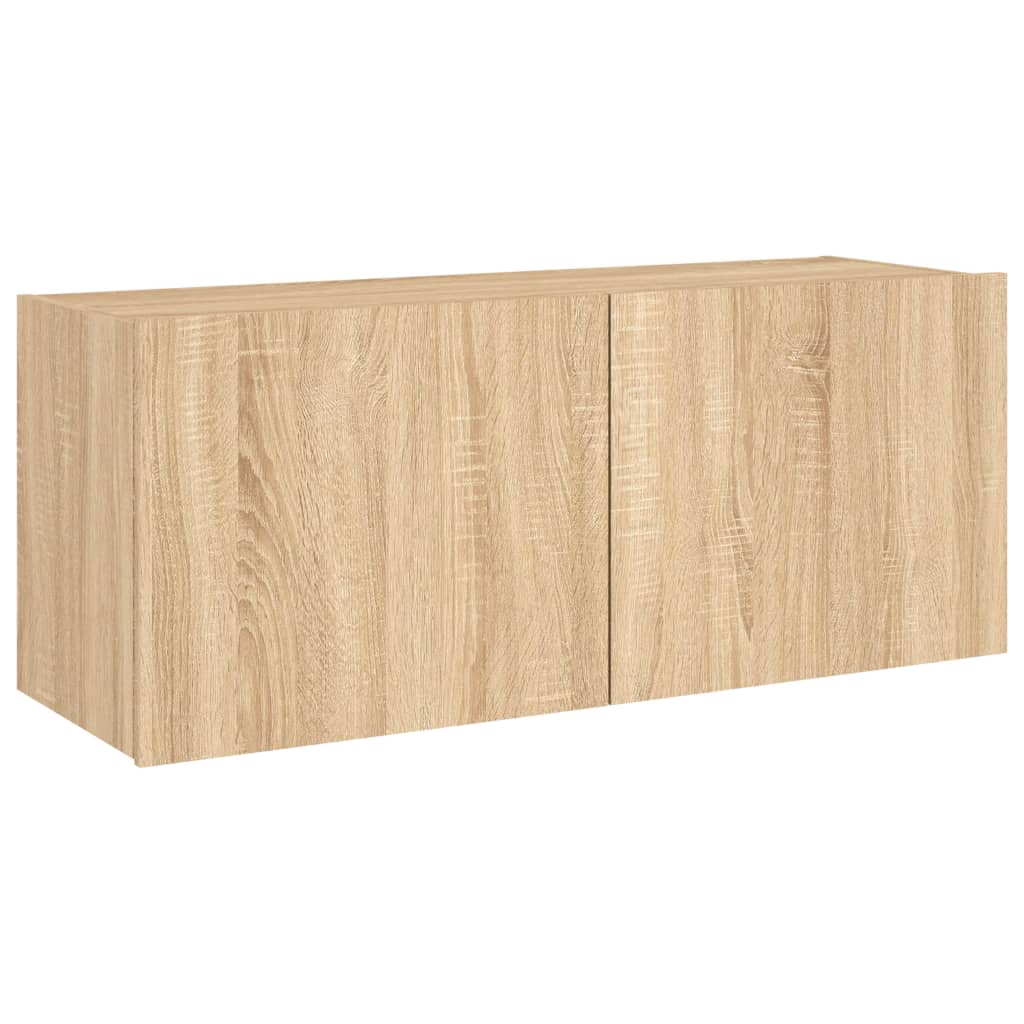 Wall-mounted TV cabinet with LED lights, oak, 100x35x41cm