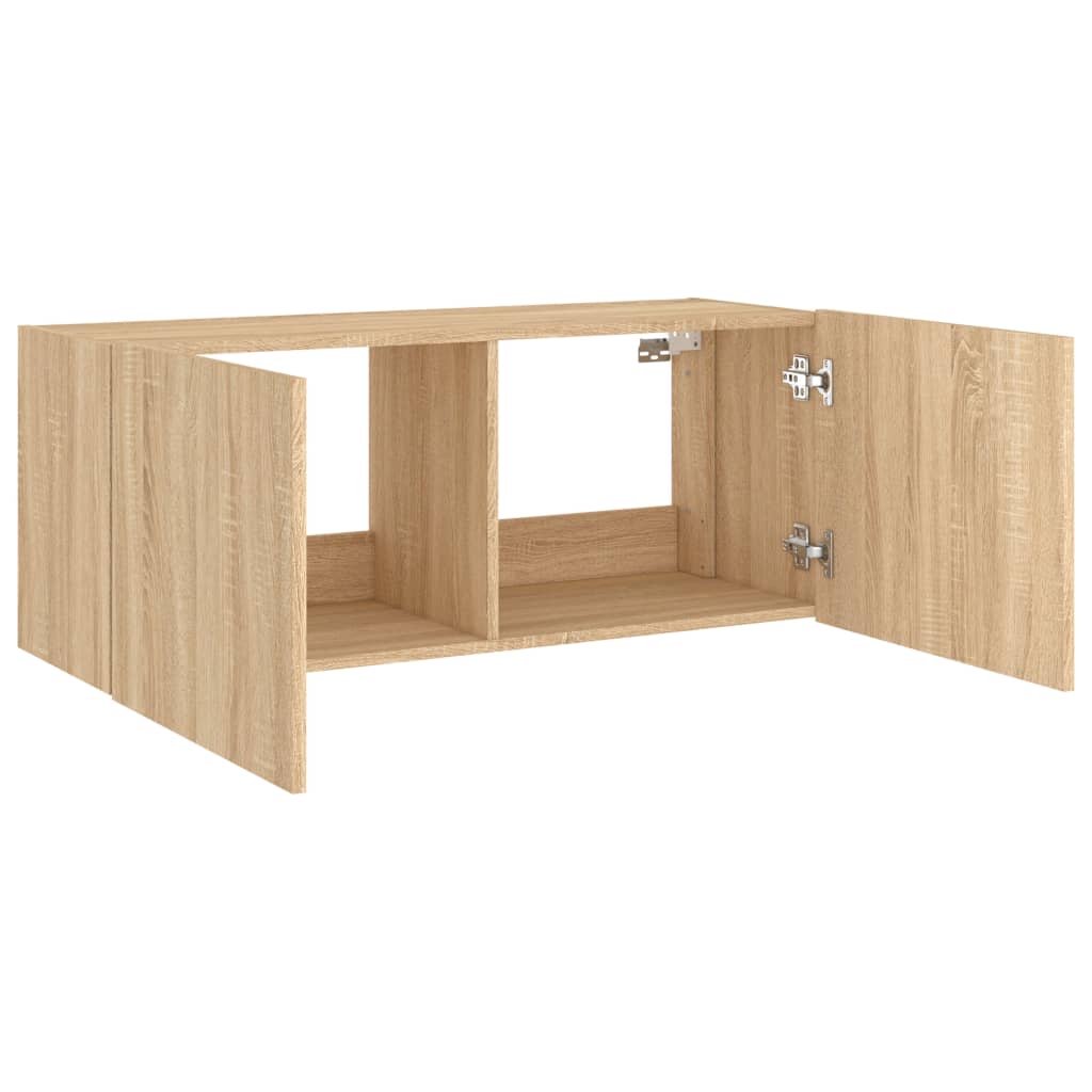 Wall-mounted TV cabinet with LED lights, oak, 100x35x41cm