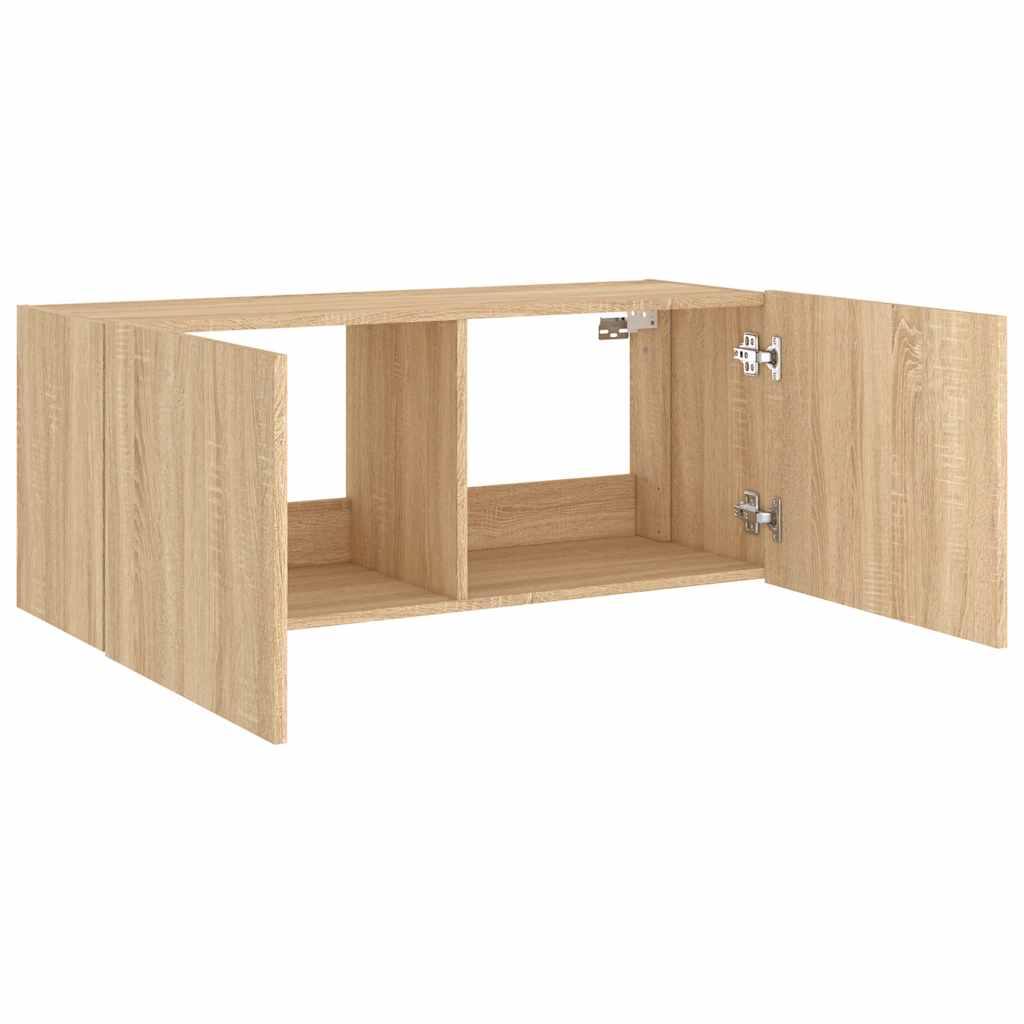 Sieninė TV spintelė su LED lemputėmis, ąžuolo, 100x35x41cm