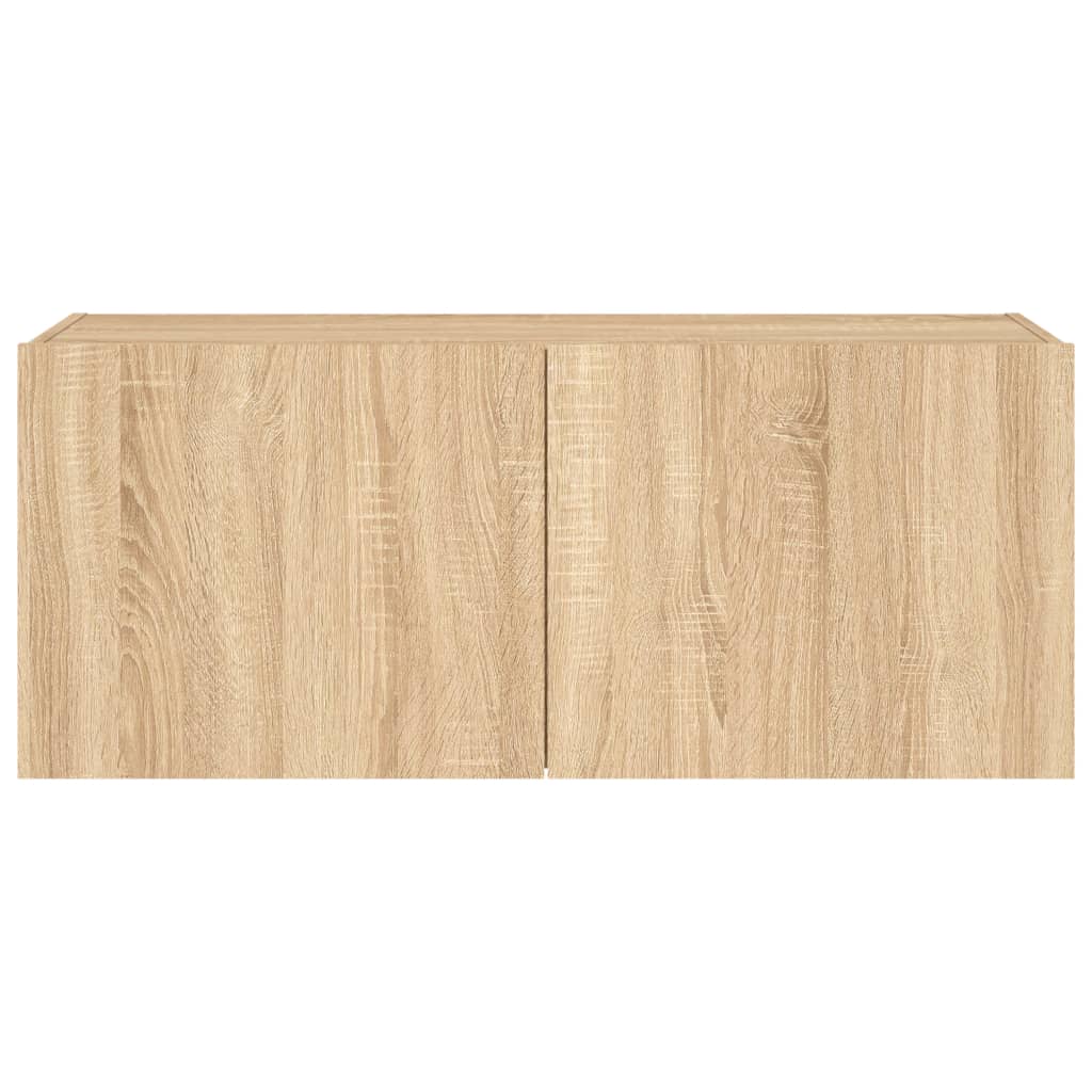 Wall-mounted TV cabinet with LED lights, oak, 100x35x41cm