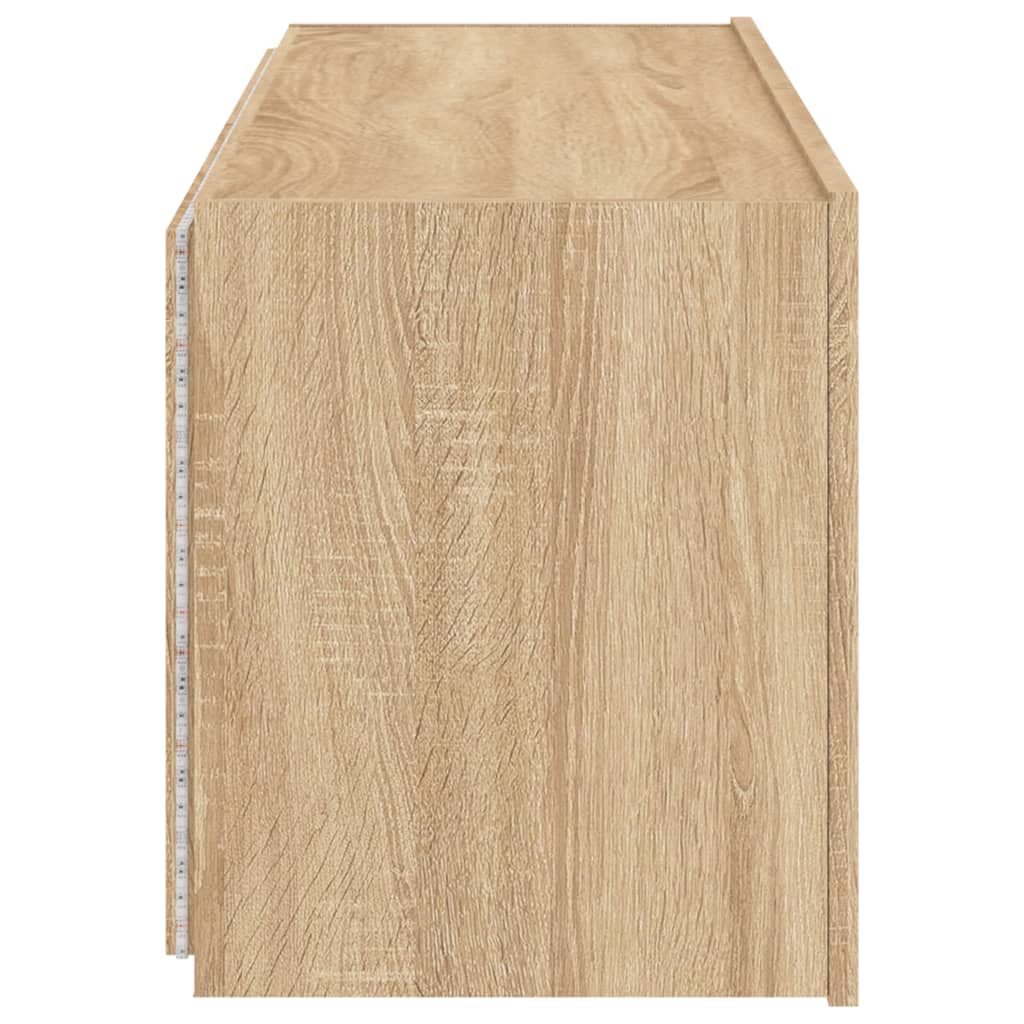 Wall-mounted TV cabinet with LED lights, oak, 100x35x41cm