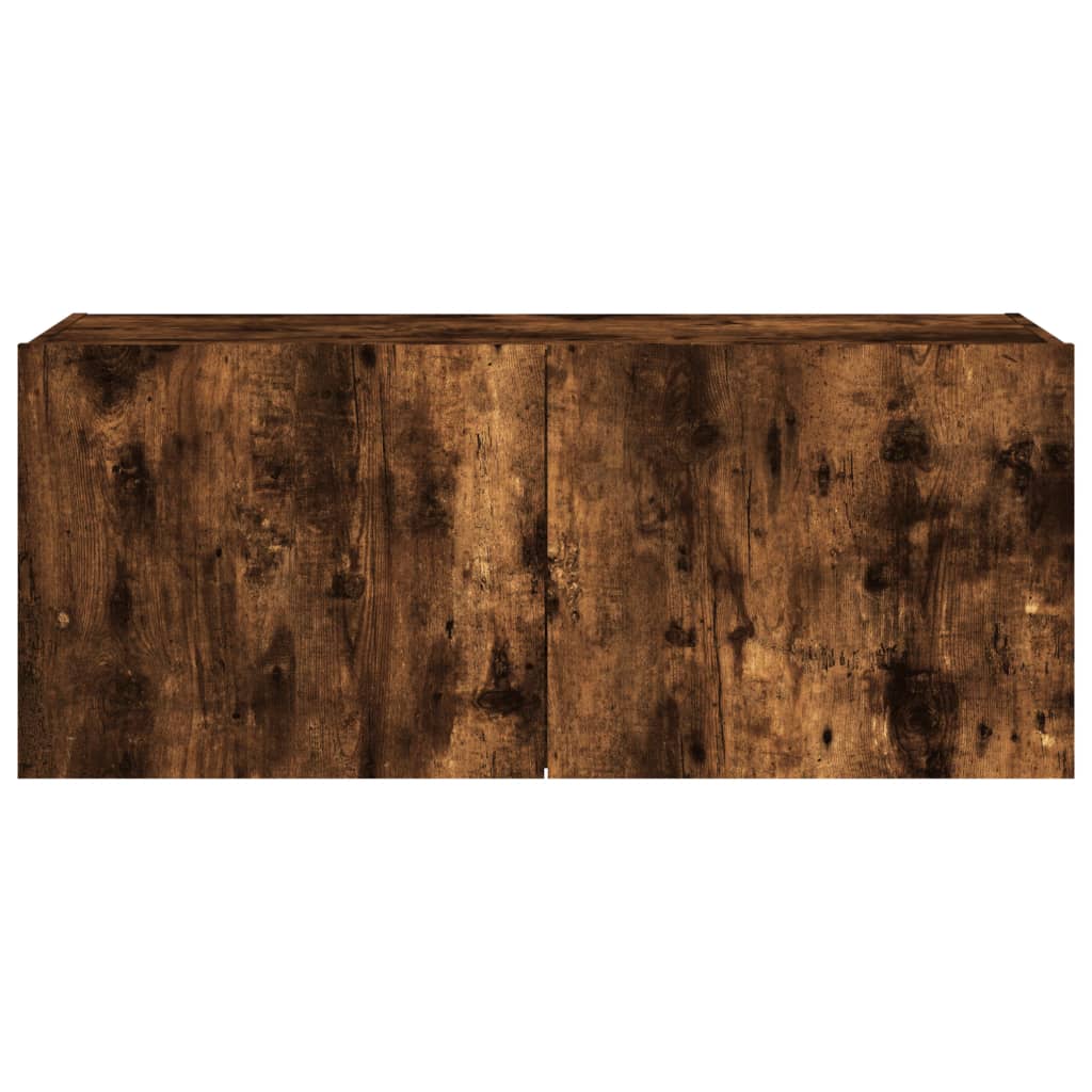 Sieninė TV spintelė su LED lemputėmis, dūminė, 100x35x41cm