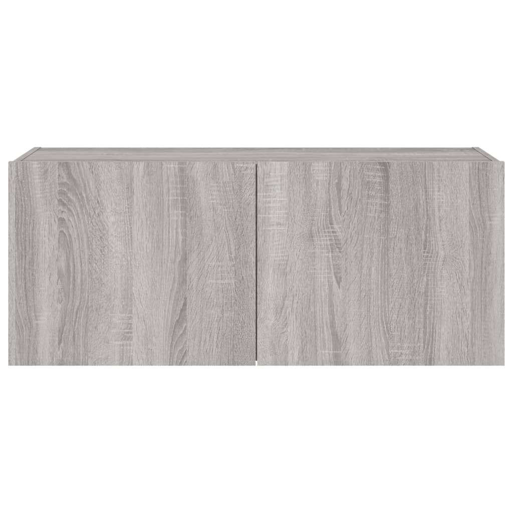 Sieninė TV spintelė su LED lemputėmis, pilka, 100x35x41cm