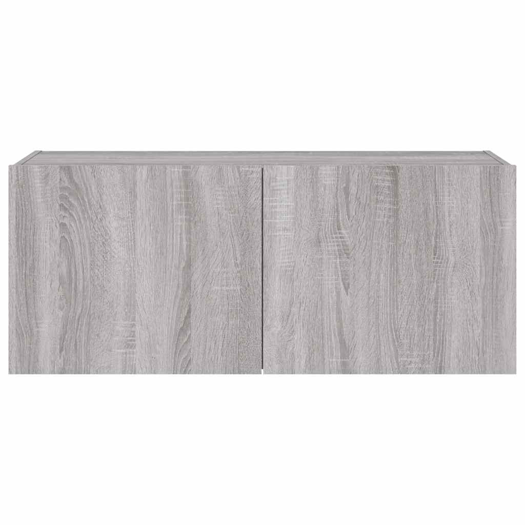 Sieninė TV spintelė su LED lemputėmis, pilka, 100x35x41cm