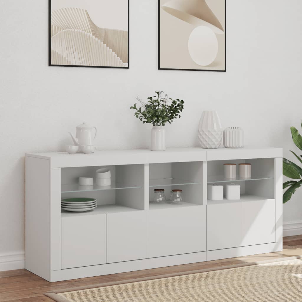 Sideboard with LED lights, white, 162x37x67cm