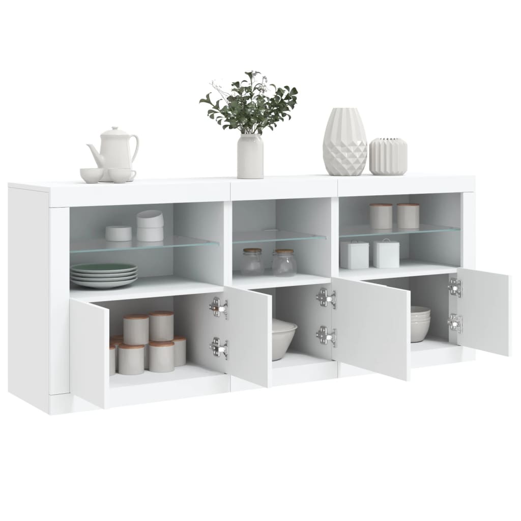 Sideboard with LED lights, white, 162x37x67cm