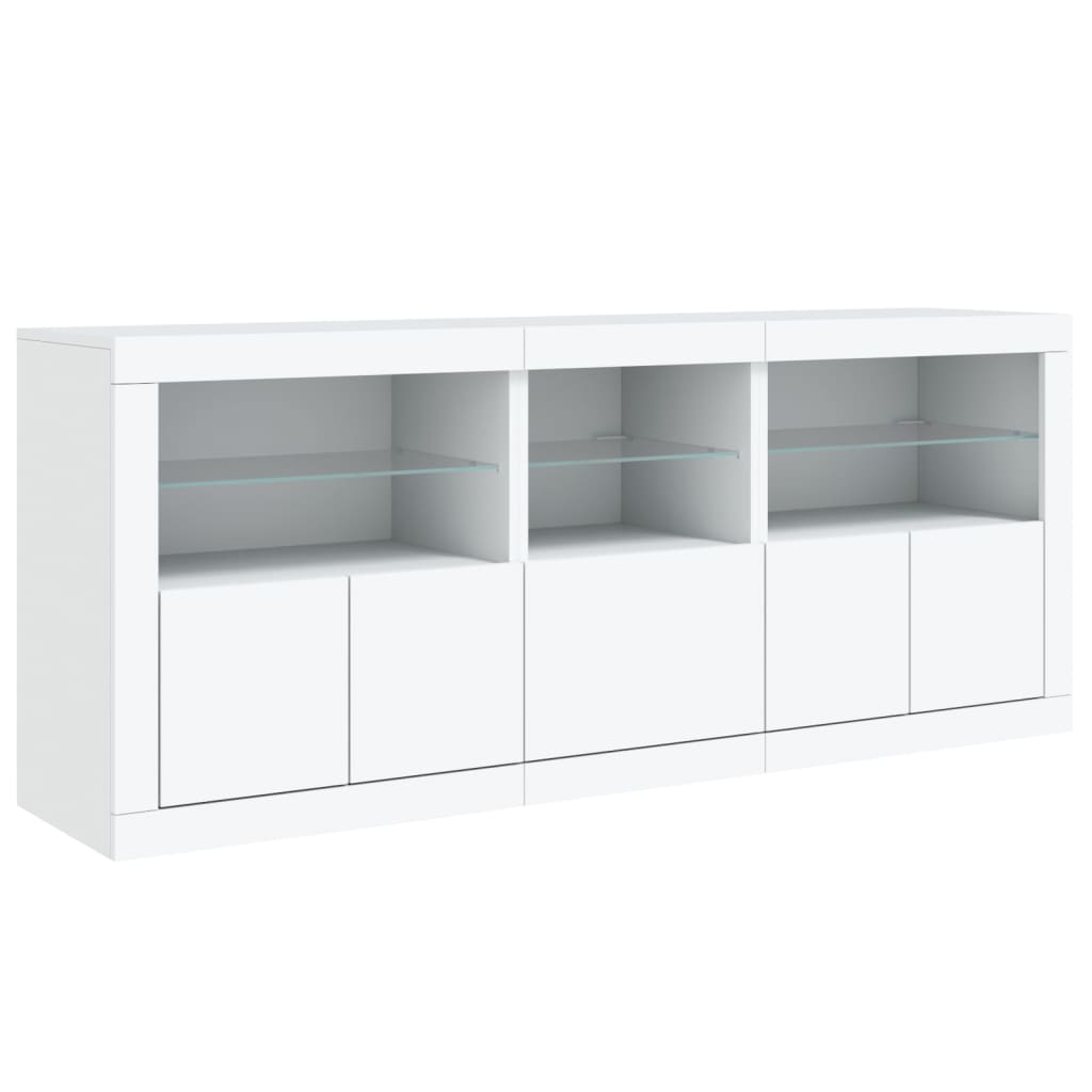 Sideboard with LED lights, white, 162x37x67cm