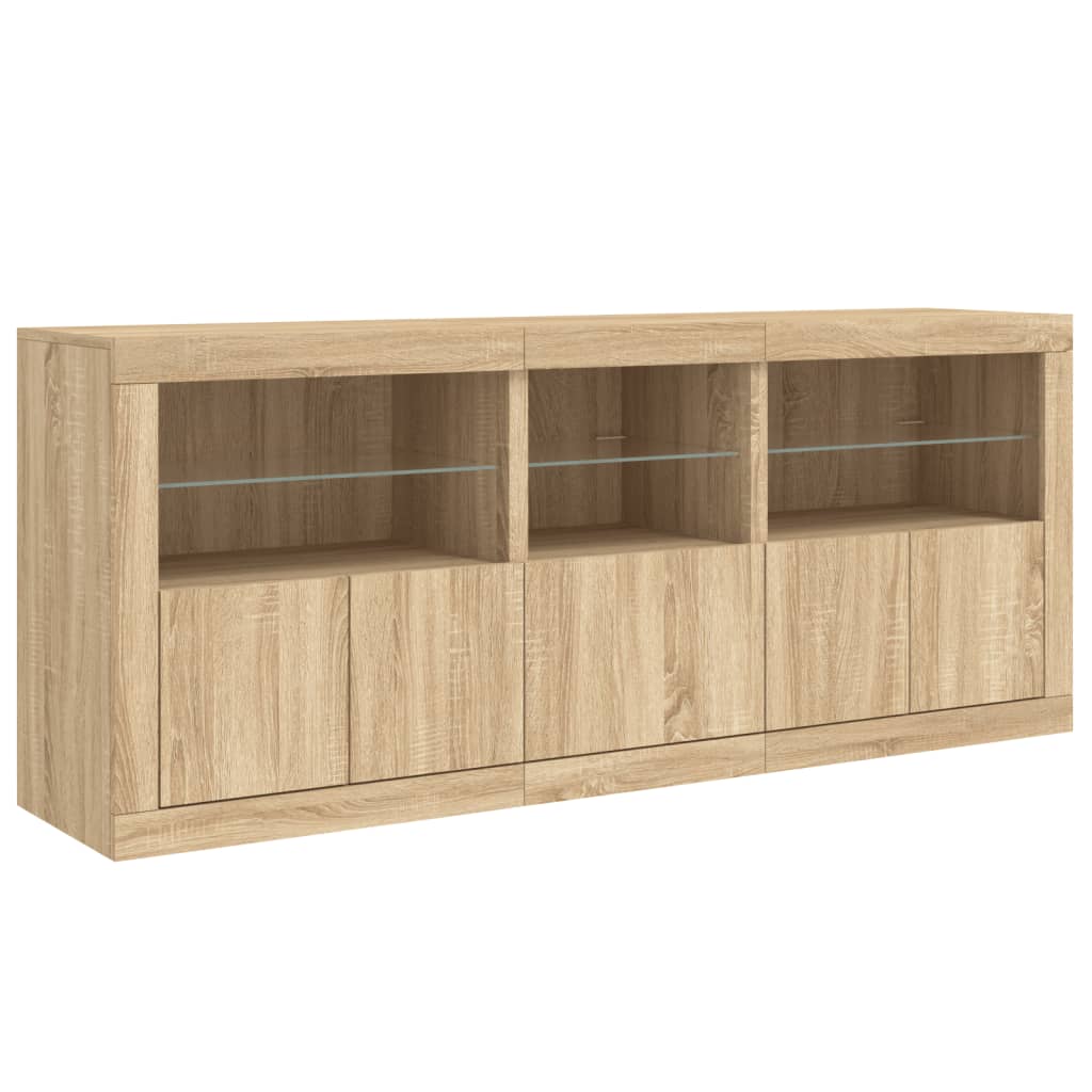 Sideboard with LED lights, oak colour, 162x37x67cm