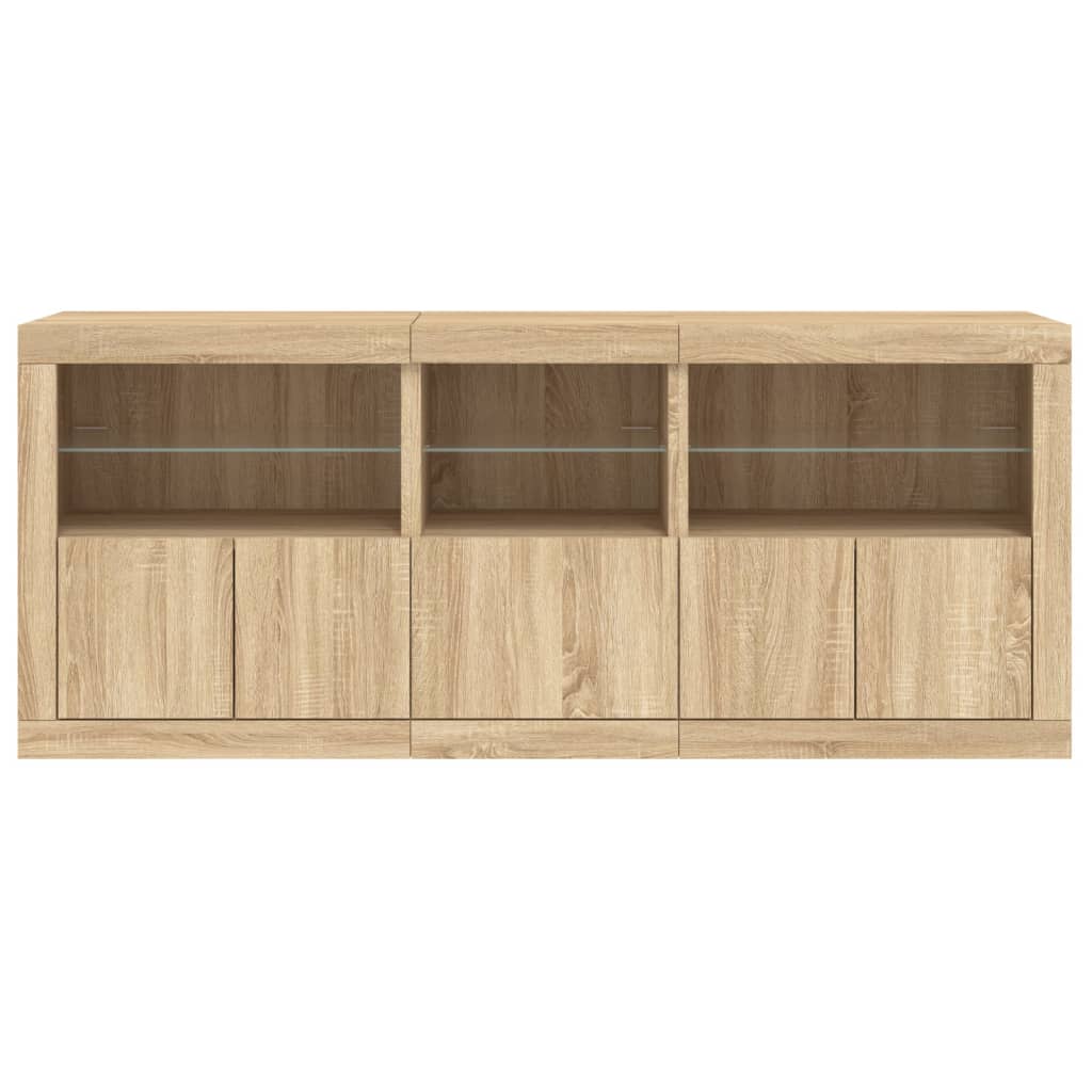 Sideboard with LED lights, oak colour, 162x37x67cm