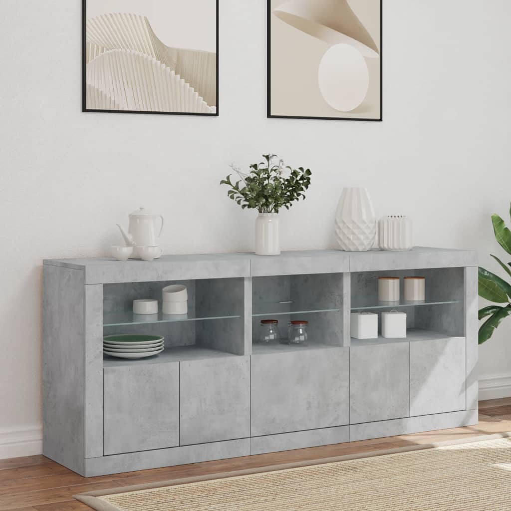 Sānu skapītis ar LED apgaismojumu, betona pelēks, 162x37x67cm