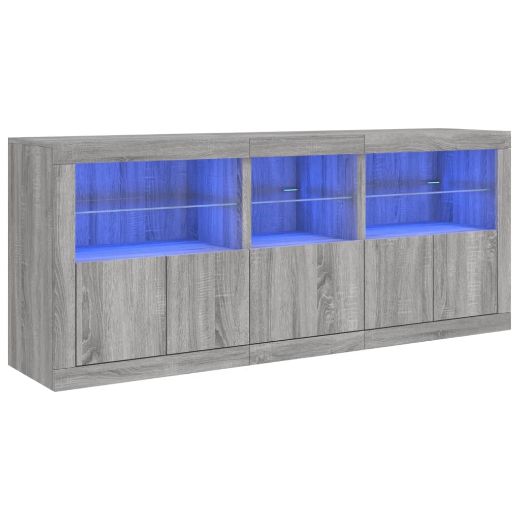 Šoninė spintelė su LED lemputėmis, pilka ąžuolo, 162x37x67cm