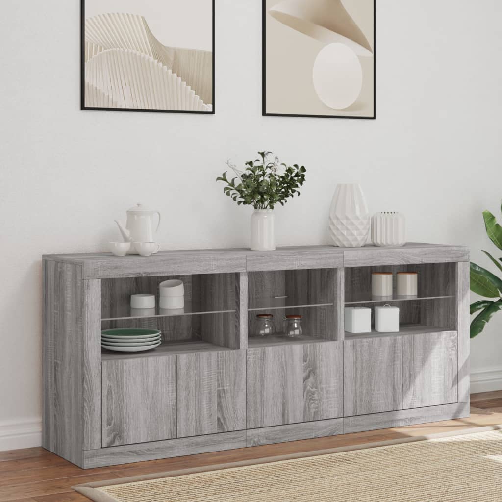 Šoninė spintelė su LED lemputėmis, pilka ąžuolo, 162x37x67cm