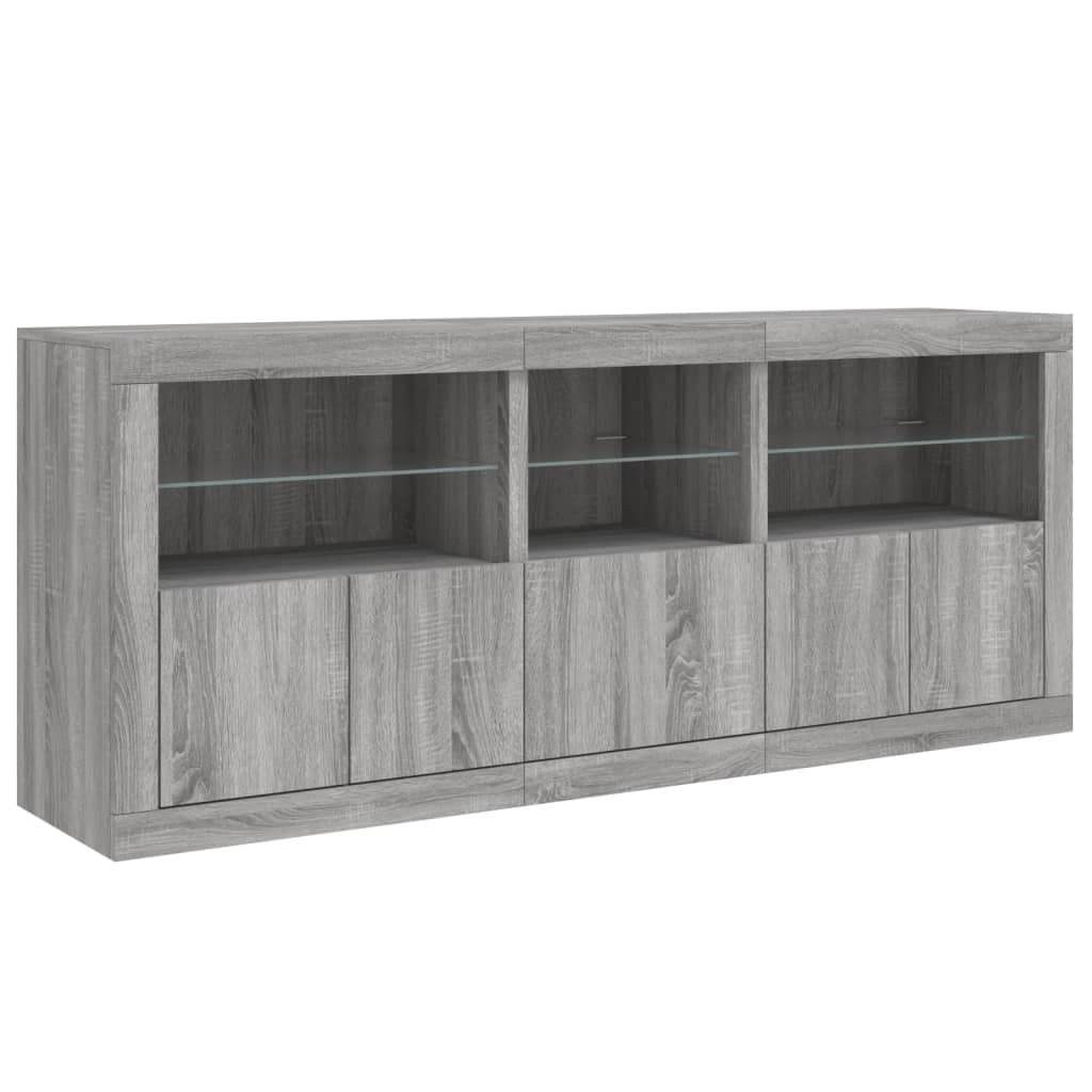 Šoninė spintelė su LED lemputėmis, pilka ąžuolo, 162x37x67cm