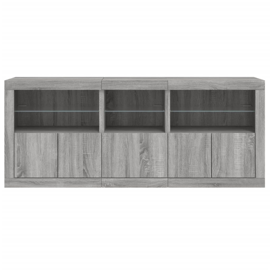 Šoninė spintelė su LED lemputėmis, pilka ąžuolo, 162x37x67cm