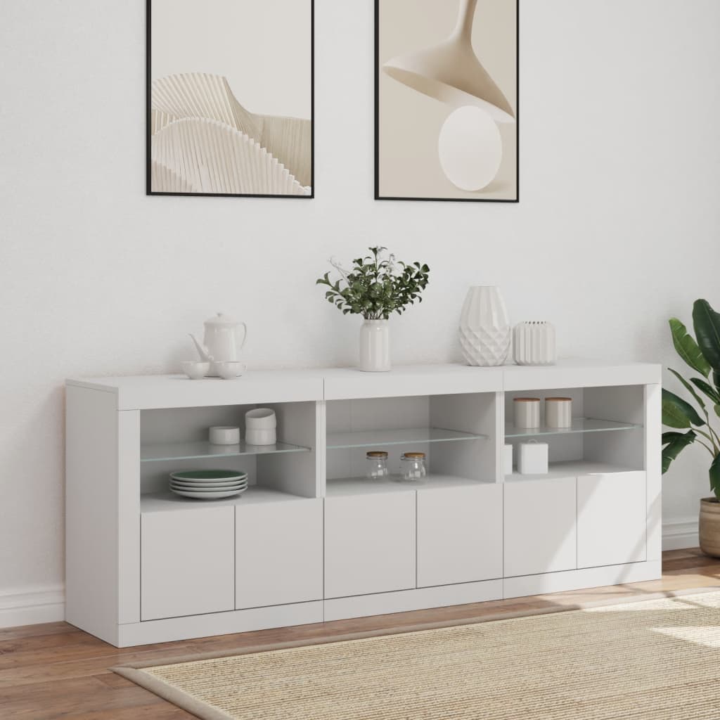 Sānu skapītis ar LED gaismām, balts, 181,5x37x67cm
