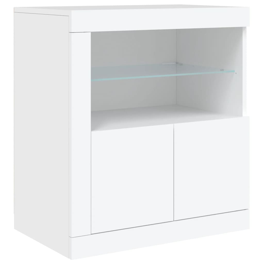 Sānu skapītis ar LED gaismām, balts, 181,5x37x67cm