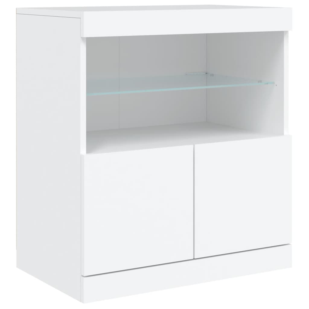 Sānu skapītis ar LED gaismām, balts, 181,5x37x67cm