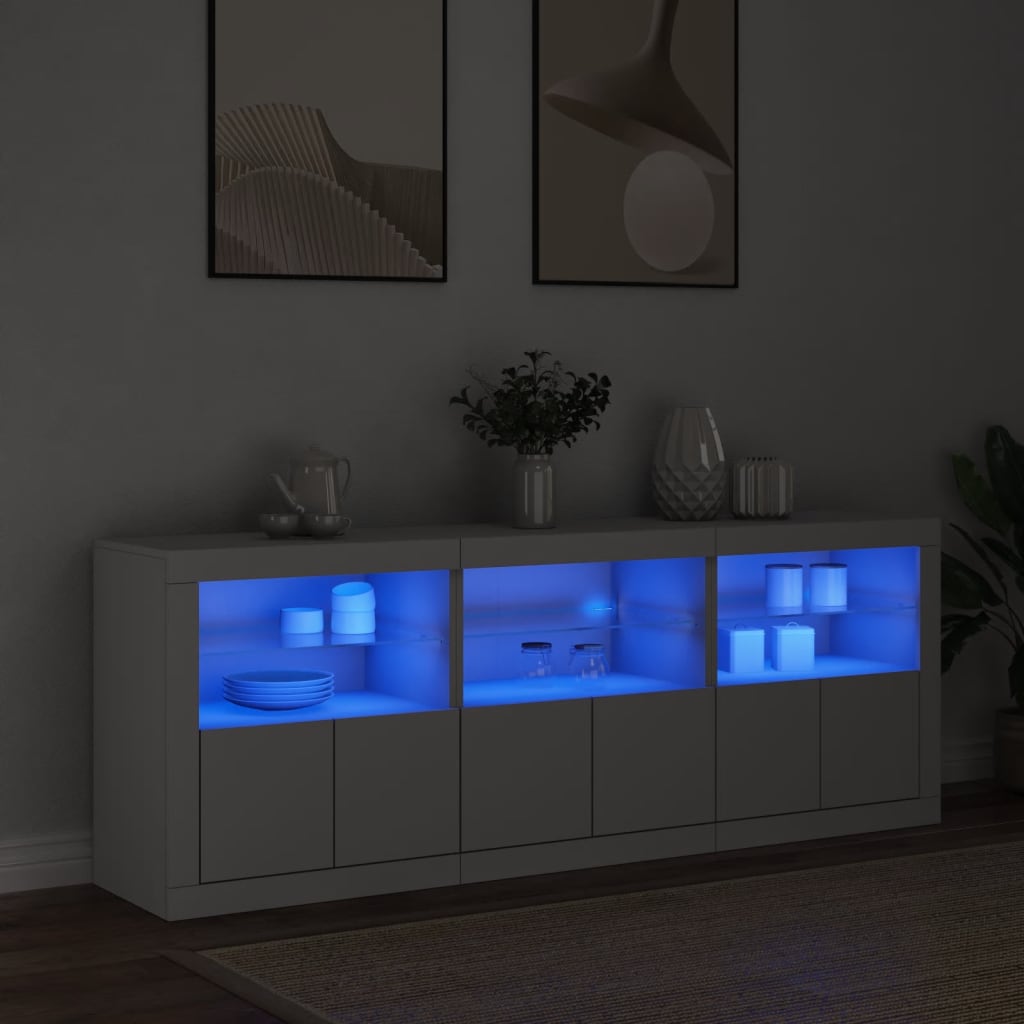 Sānu skapītis ar LED gaismām, balts, 181,5x37x67cm
