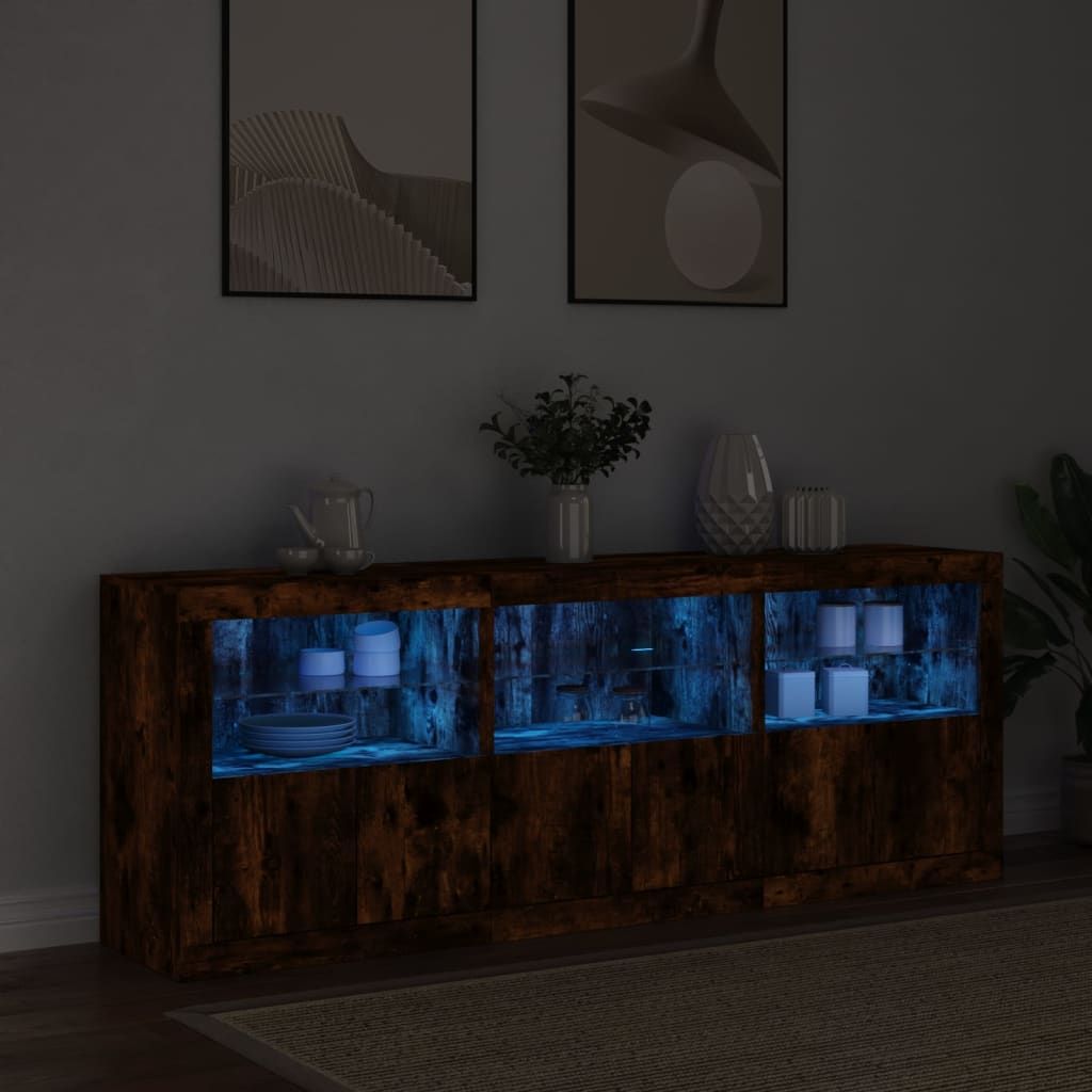 Sānu skapītis ar LED apgaismojumu, dūmu krāsas, 181,5x37x67cm