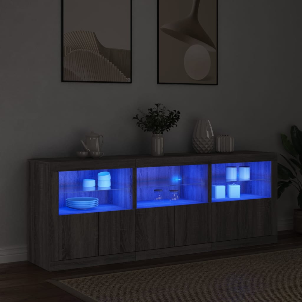 Šoninė spintelė su LED lemputėmis, pilka ąžuolo, 181,5x37x67cm