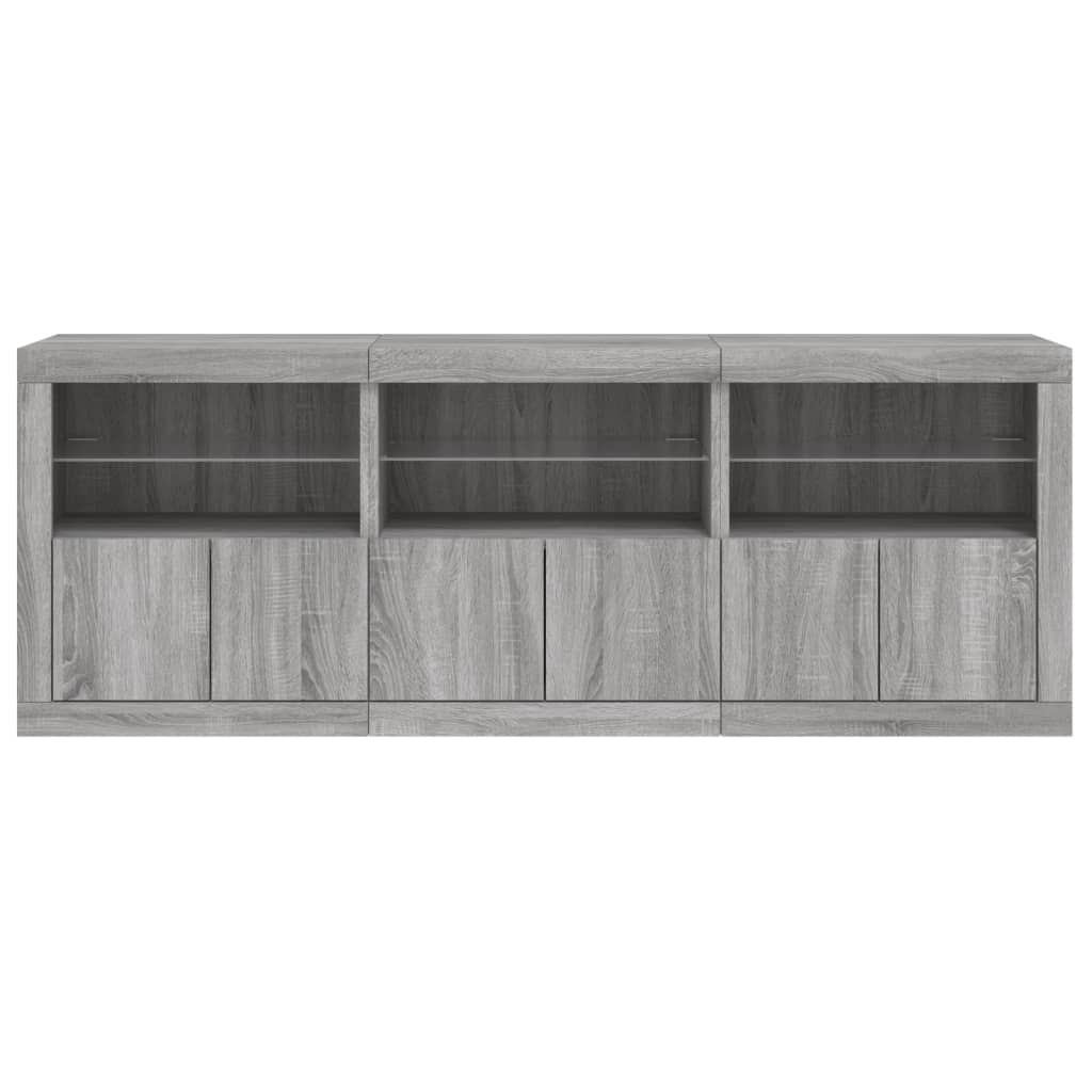 Šoninė spintelė su LED lemputėmis, pilka ąžuolo, 181,5x37x67cm