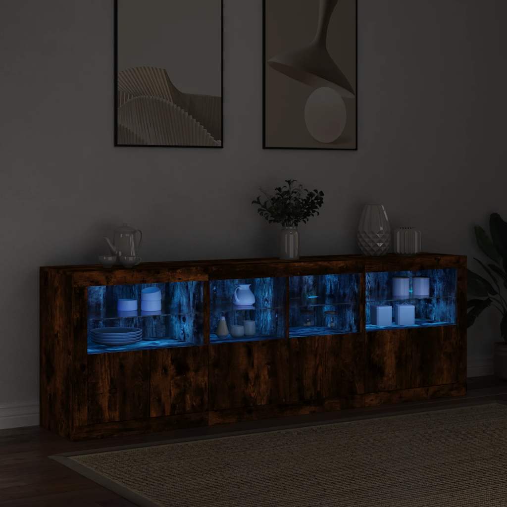 Šoninė spintelė su LED lemputėmis, dūminio ąžuolo, 202x37x67cm