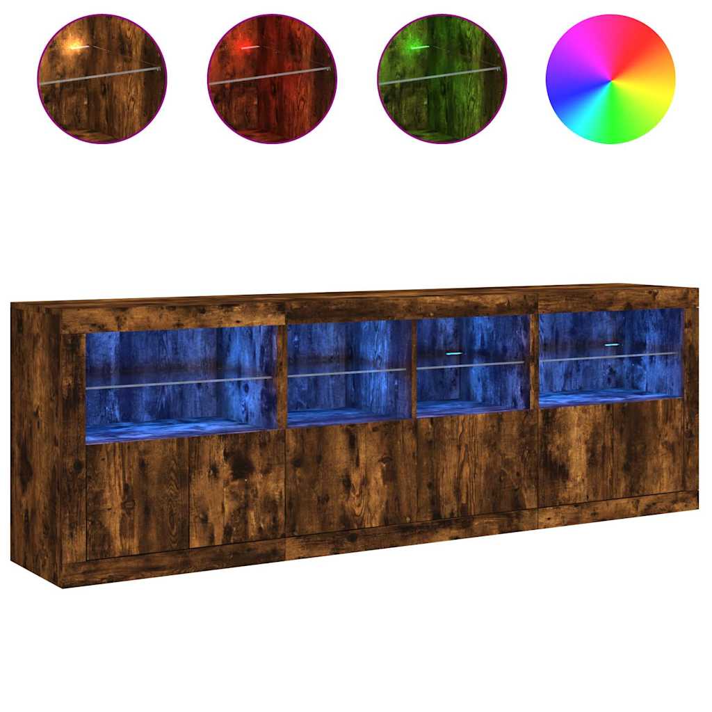 Šoninė spintelė su LED lemputėmis, dūminio ąžuolo, 202x37x67cm