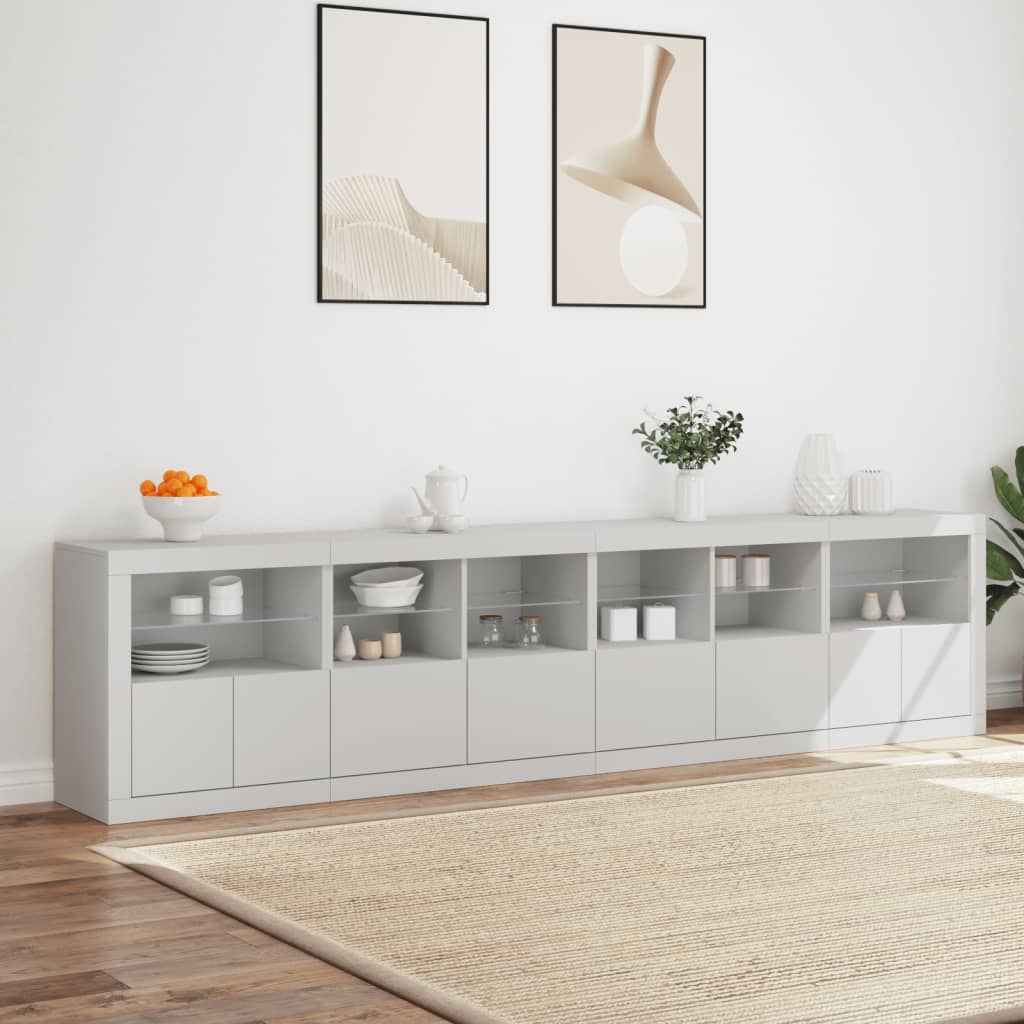 Sideboard with LED lights, white, 283x37x67cm